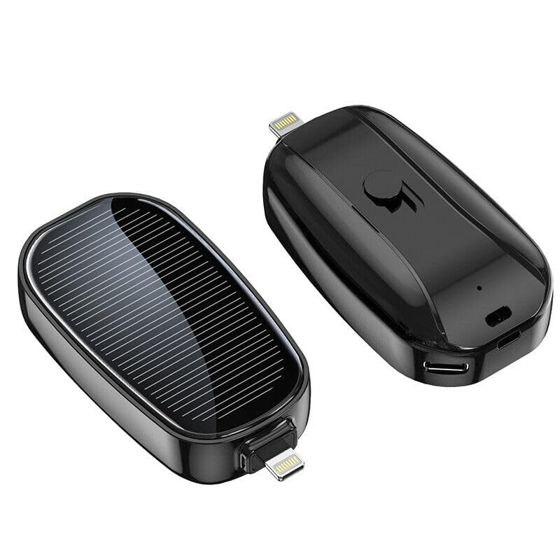 boOsig® 1500mAh Large Capacity Battery Small Solar Charger Solar Power Bank Keychain Charger for Mobile Phones with Carabiner Emergency Power Supply - iOS pin & Type C